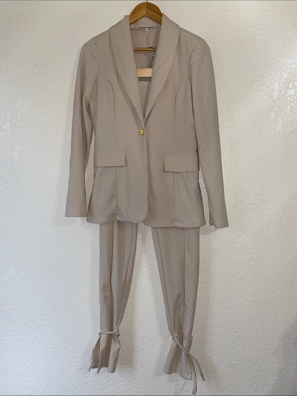 Fashion Nova Beige Blazer & Ankle-Tie Pants Set
